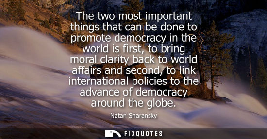 Small: The two most important things that can be done to promote democracy in the world is first, to bring mor
