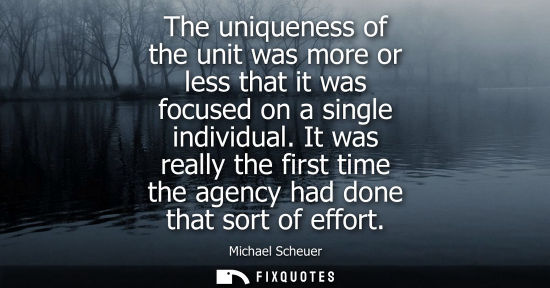 Small: The uniqueness of the unit was more or less that it was focused on a single individual. It was really t