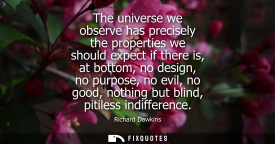 Small: The universe we observe has precisely the properties we should expect if there is, at bottom, no design