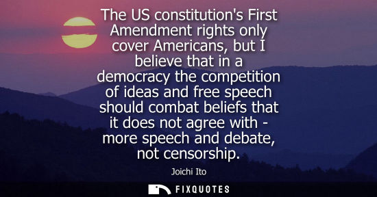 Small: The US constitutions First Amendment rights only cover Americans, but I believe that in a democracy the