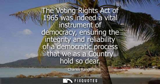 Small: The Voting Rights Act of 1965 was indeed a vital instrument of democracy, ensuring the integrity and re