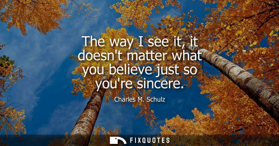 Small: The way I see it, it doesnt matter what you believe just so youre sincere