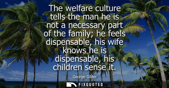 Small: The welfare culture tells the man he is not a necessary part of the family he feels dispensable, his wi