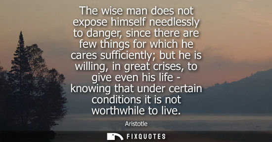 Small: The wise man does not expose himself needlessly to danger, since there are few things for which he cares suffi