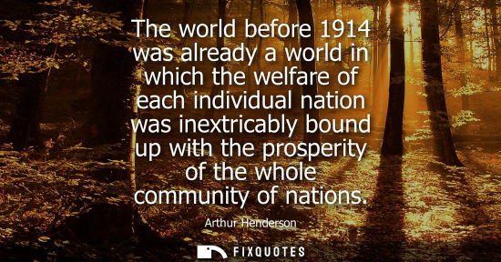 Small: The world before 1914 was already a world in which the welfare of each individual nation was inextricab