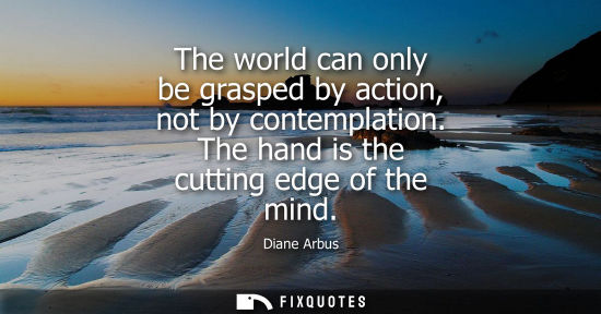 Small: The world can only be grasped by action, not by contemplation. The hand is the cutting edge of the mind