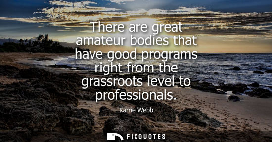 Small: There are great amateur bodies that have good programs right from the grassroots level to professionals