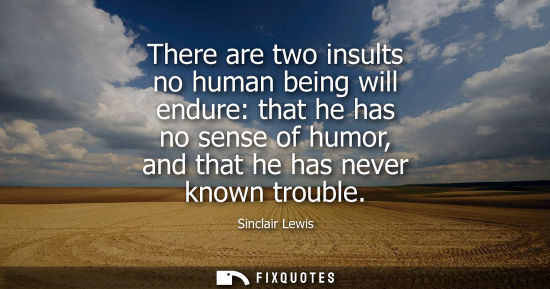 Small: There are two insults no human being will endure: that he has no sense of humor, and that he has never 