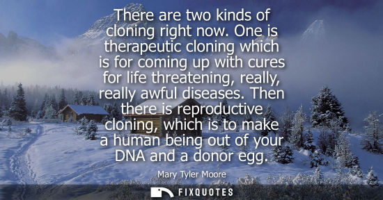 Small: There are two kinds of cloning right now. One is therapeutic cloning which is for coming up with cures 