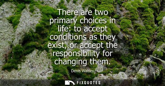 Small: There are two primary choices in life: to accept conditions as they exist, or accept the responsibility