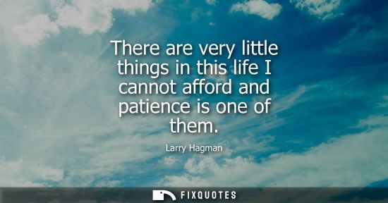 Small: There are very little things in this life I cannot afford and patience is one of them