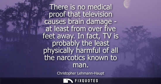 Small: There is no medical proof that television causes brain damage - at least from over five feet away.