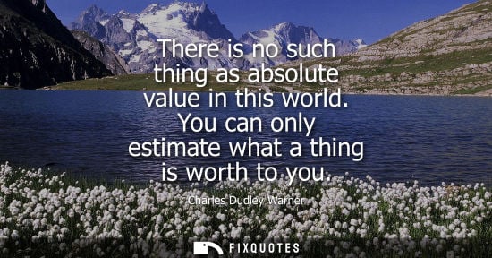 Small: There is no such thing as absolute value in this world. You can only estimate what a thing is worth to 