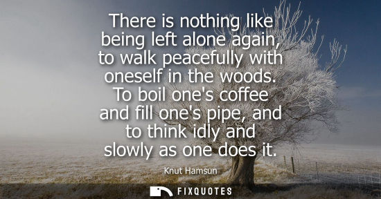 Small: There is nothing like being left alone again, to walk peacefully with oneself in the woods. To boil one