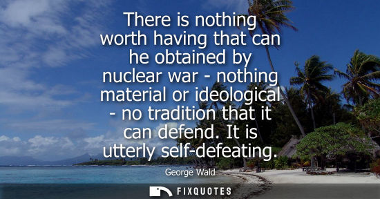 Small: There is nothing worth having that can he obtained by nuclear war - nothing material or ideological - n
