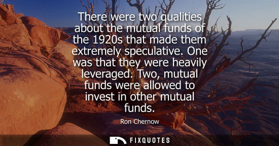 Small: There were two qualities about the mutual funds of the 1920s that made them extremely speculative. One 
