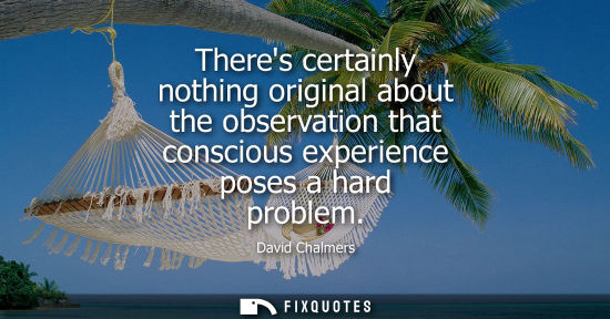 Small: Theres certainly nothing original about the observation that conscious experience poses a hard problem