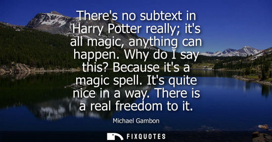Small: Theres no subtext in Harry Potter really its all magic, anything can happen. Why do I say this? Because