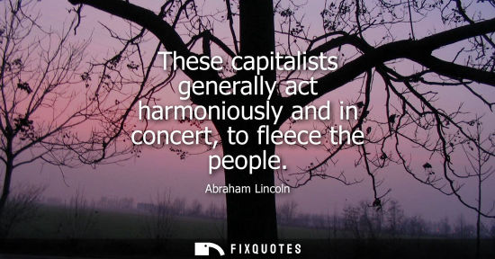 Small: These capitalists generally act harmoniously and in concert, to fleece the people