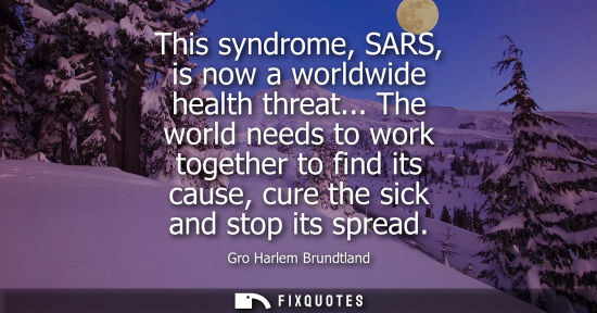 Small: This syndrome, SARS, is now a worldwide health threat... The world needs to work together to find its c