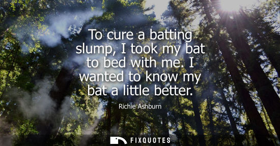Small: To cure a batting slump, I took my bat to bed with me. I wanted to know my bat a little better