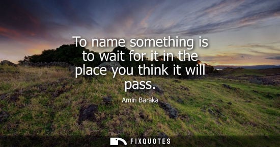 Small: To name something is to wait for it in the place you think it will pass