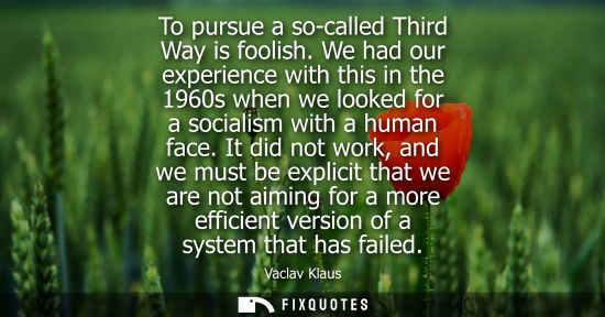 Small: To pursue a so-called Third Way is foolish. We had our experience with this in the 1960s when we looked