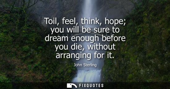 Small: Toil, feel, think, hope you will be sure to dream enough before you die, without arranging for it