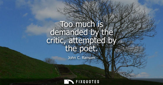 Small: Too much is demanded by the critic, attempted by the poet