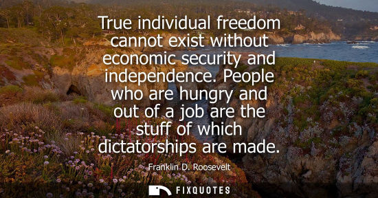 Small: True individual freedom cannot exist without economic security and independence. People who are hungry 