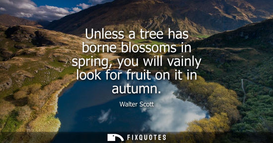 Small: Unless a tree has borne blossoms in spring, you will vainly look for fruit on it in autumn - Walter Scott