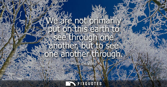 Small: We are not primarily put on this earth to see through one another, but to see one another through