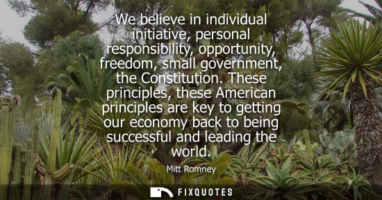 Small: We believe in individual initiative, personal responsibility, opportunity, freedom, small government, t