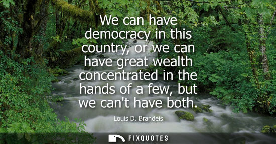 Small: We can have democracy in this country, or we can have great wealth concentrated in the hands of a few, 