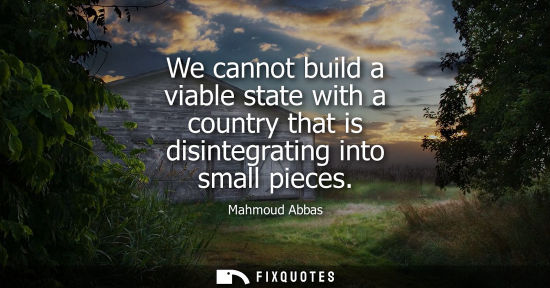 Small: We cannot build a viable state with a country that is disintegrating into small pieces