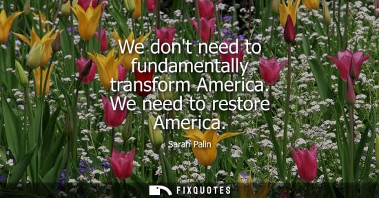 Small: We dont need to fundamentally transform America. We need to restore America