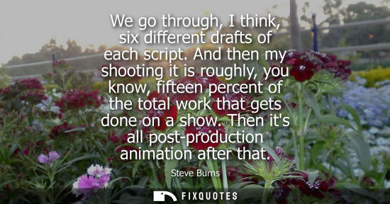 Small: We go through, I think, six different drafts of each script. And then my shooting it is roughly, you kn