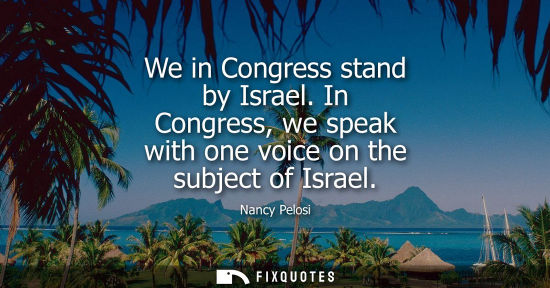 Small: We in Congress stand by Israel. In Congress, we speak with one voice on the subject of Israel