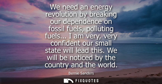 Small: We need an energy revolution by breaking our dependence on fossil fuels, polluting fuels... I am very, 