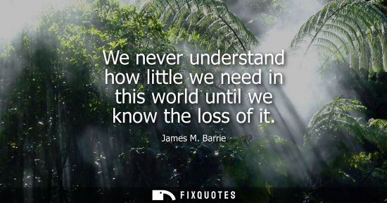 Small: We never understand how little we need in this world until we know the loss of it