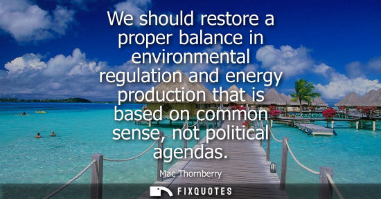 Small: We should restore a proper balance in environmental regulation and energy production that is based on c
