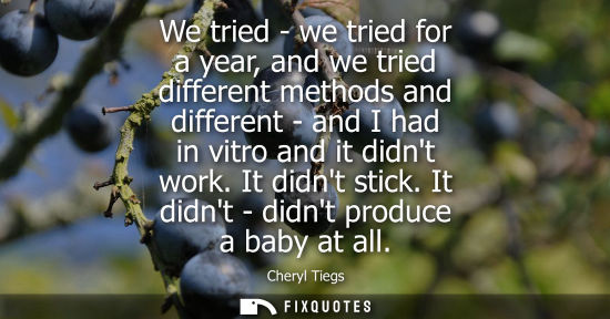 Small: We tried - we tried for a year, and we tried different methods and different - and I had in vitro and it didnt