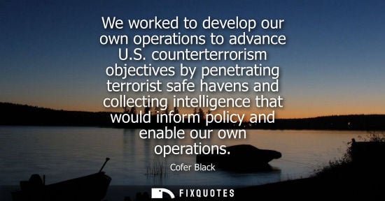 Small: We worked to develop our own operations to advance U.S. counterterrorism objectives by penetrating terr