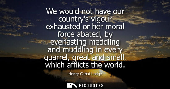 Small: We would not have our countrys vigour exhausted or her moral force abated, by everlasting meddling and 