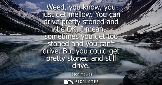 Small: Weed, you know, you just get mellow. You can drive pretty stoned and be OK. I mean, sometimes you get t