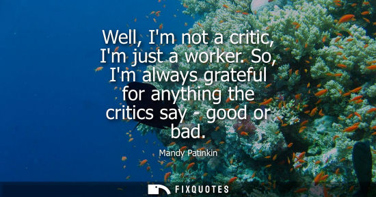 Small: Well, Im not a critic, Im just a worker. So, Im always grateful for anything the critics say - good or 