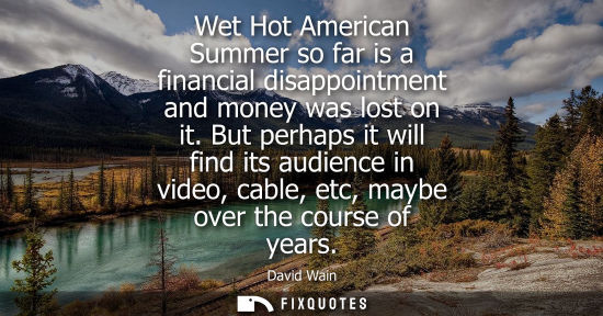 Small: Wet Hot American Summer so far is a financial disappointment and money was lost on it. But perhaps it w