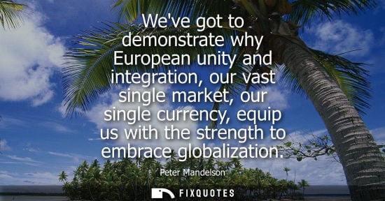 Small: Weve got to demonstrate why European unity and integration, our vast single market, our single currency