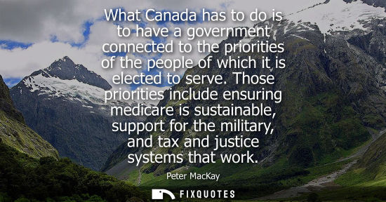 Small: What Canada has to do is to have a government connected to the priorities of the people of which it is 