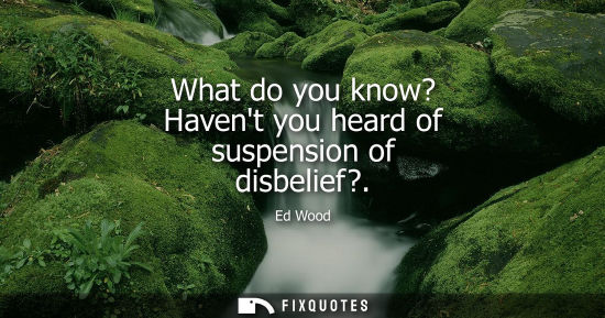 Small: What do you know? Havent you heard of suspension of disbelief?